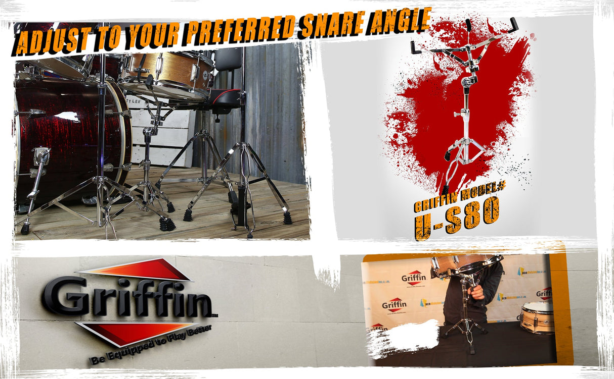 Snare Drum Stand by GRIFFIN | Deluxe Percussion Hardware Base Kit | Double Braced, Light Weight Mount for Standard Snares, Tom Drums & Practice Pad | Slip-Proof Gear Tilter & Clamp Style Basket Holder from GeekStands.com
