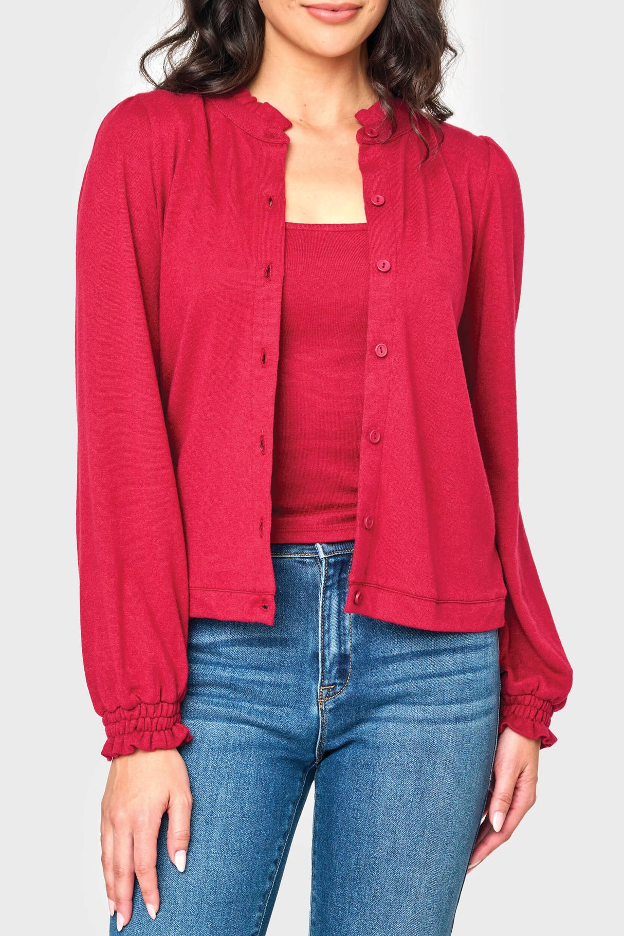 Feminine Mock Neck Luxe Cardigan from Gibsonlook