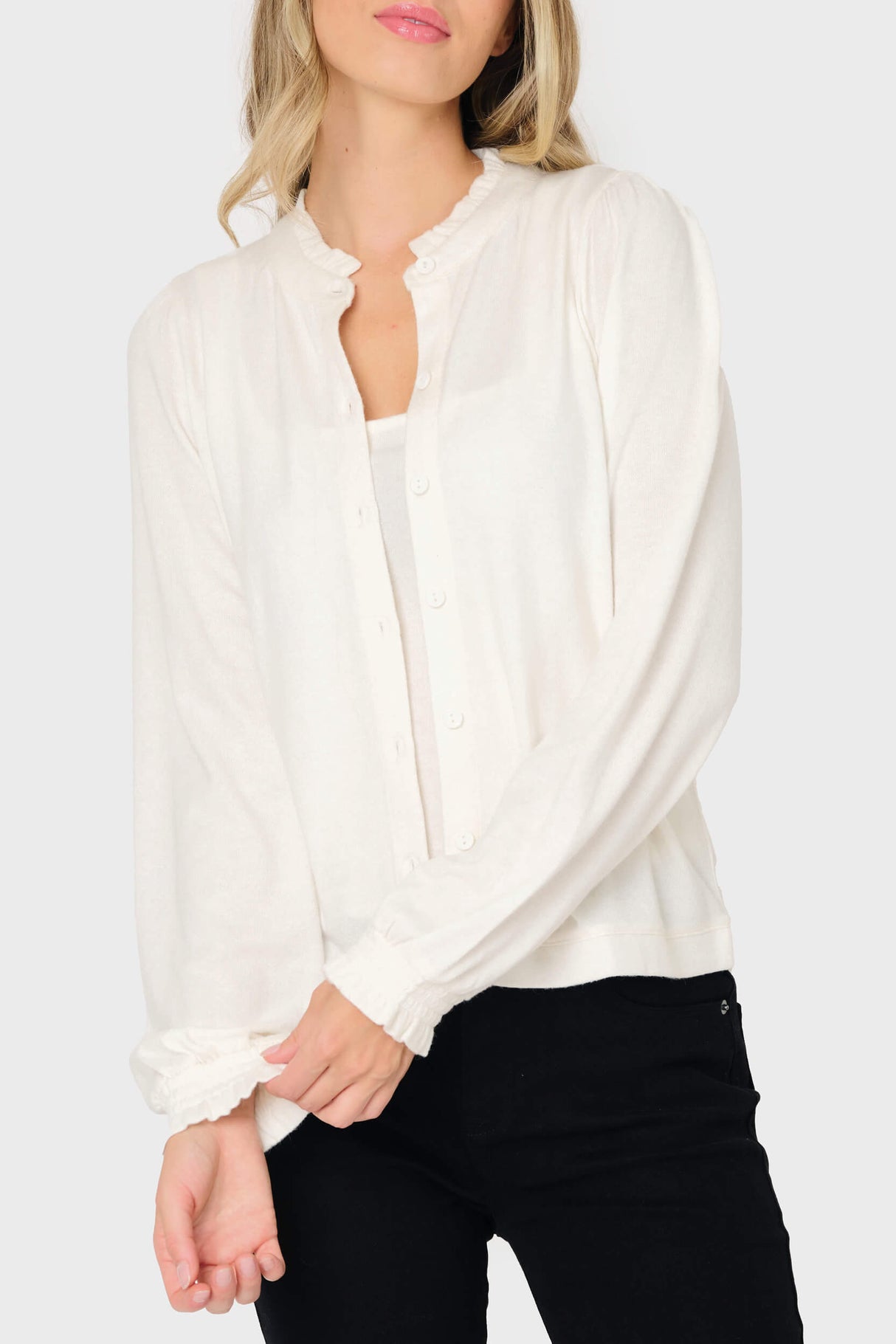 Feminine Mock Neck Luxe Cardigan from Gibsonlook
