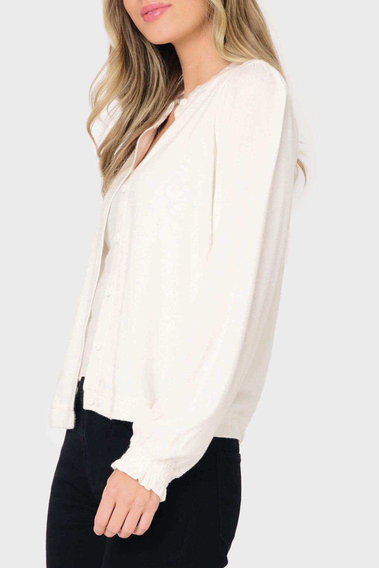 Feminine Mock Neck Luxe Cardigan from Gibsonlook