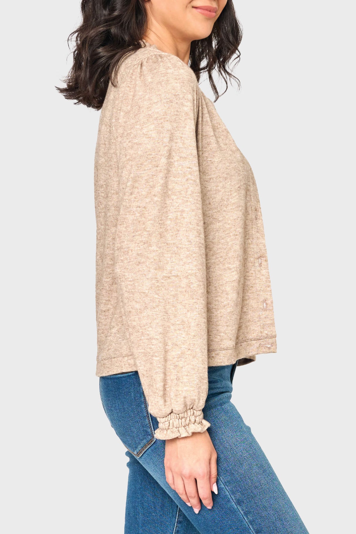 Feminine Mock Neck Luxe Cardigan from Gibsonlook