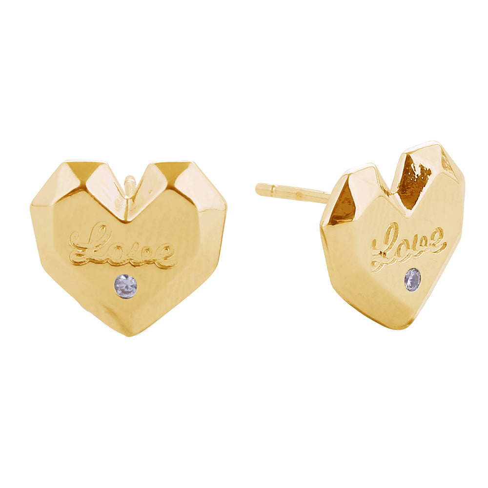14K Gold Dipped LOVE Message CZ Stone Paved Stud Earrings from Madeline Love