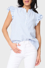 Double Flutter Sleeve Seersucker Stripe Top  From Gibsonlook