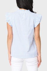 Double Flutter Sleeve Seersucker Stripe Top  From Gibsonlook