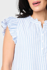 Double Flutter Sleeve Seersucker Stripe Top  From Gibsonlook