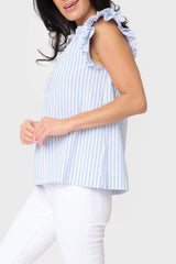 Double Flutter Sleeve Seersucker Stripe Top  From Gibsonlook