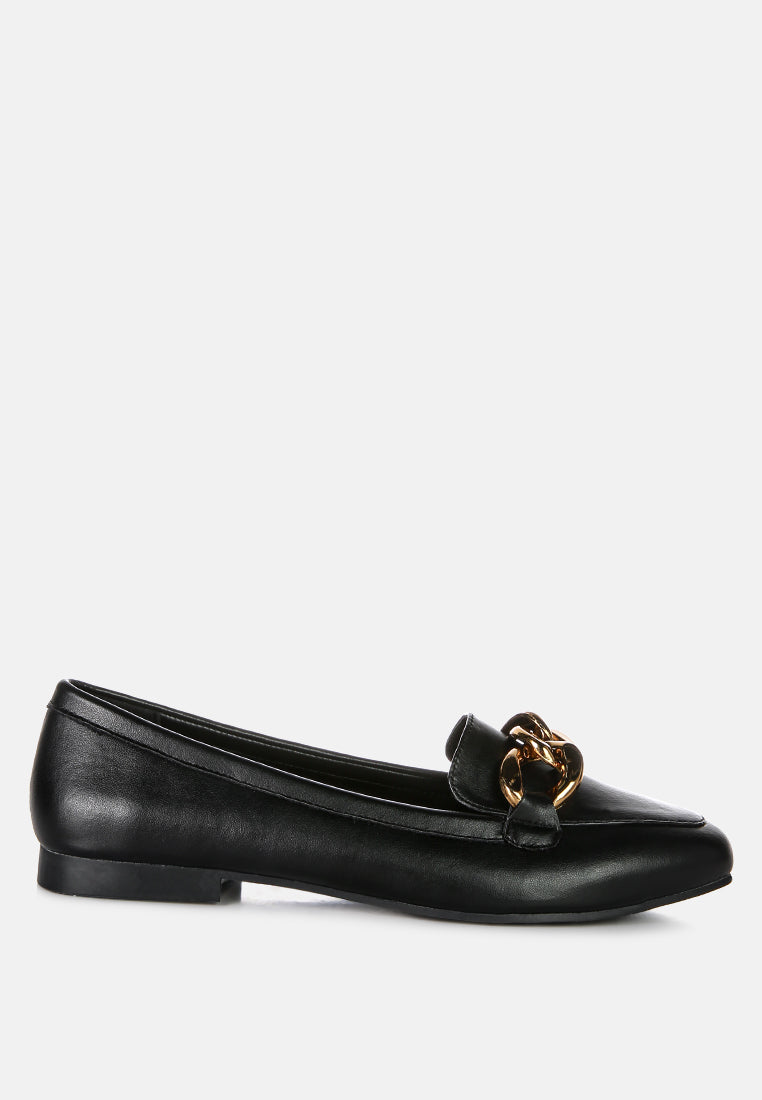 Chunky Metal Chain Faux Leather Loafers from London Rag International