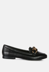 Chunky Metal Chain Faux Leather Loafers from London Rag International
