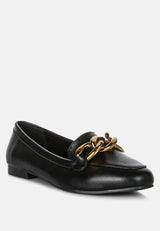 Chunky Metal Chain Faux Leather Loafers from London Rag International