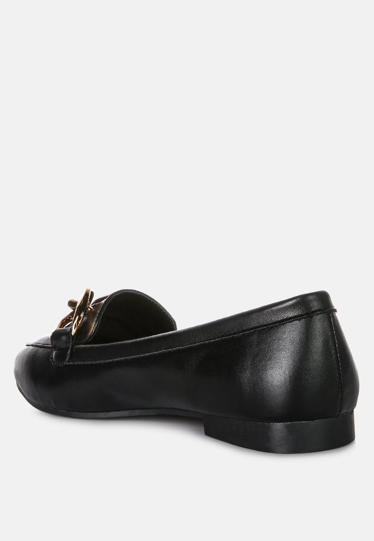 Chunky Metal Chain Faux Leather Loafers from London Rag International