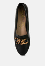 Chunky Metal Chain Faux Leather Loafers from London Rag International