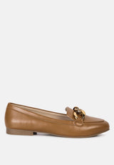 Chunky Metal Chain Faux Leather Loafers from London Rag International