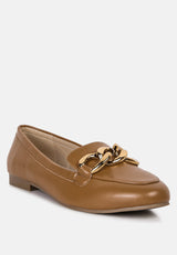 Chunky Metal Chain Faux Leather Loafers from London Rag International