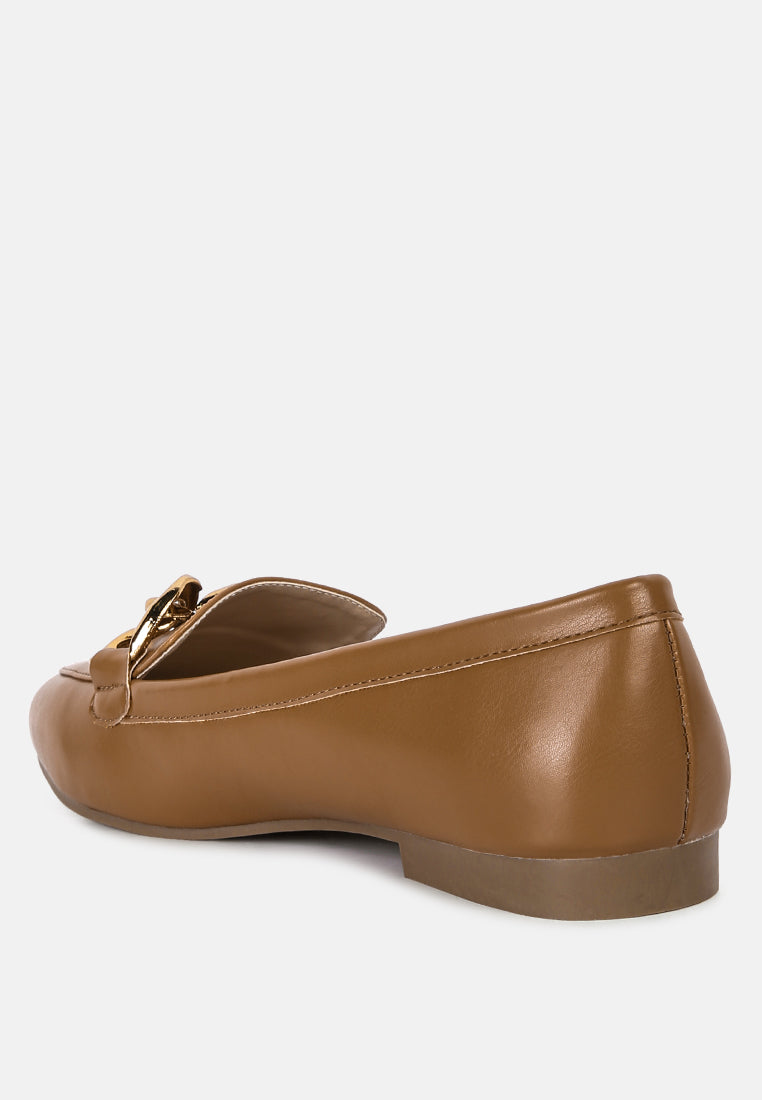Chunky Metal Chain Faux Leather Loafers from London Rag International
