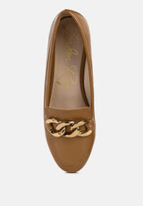 Chunky Metal Chain Faux Leather Loafers from London Rag International
