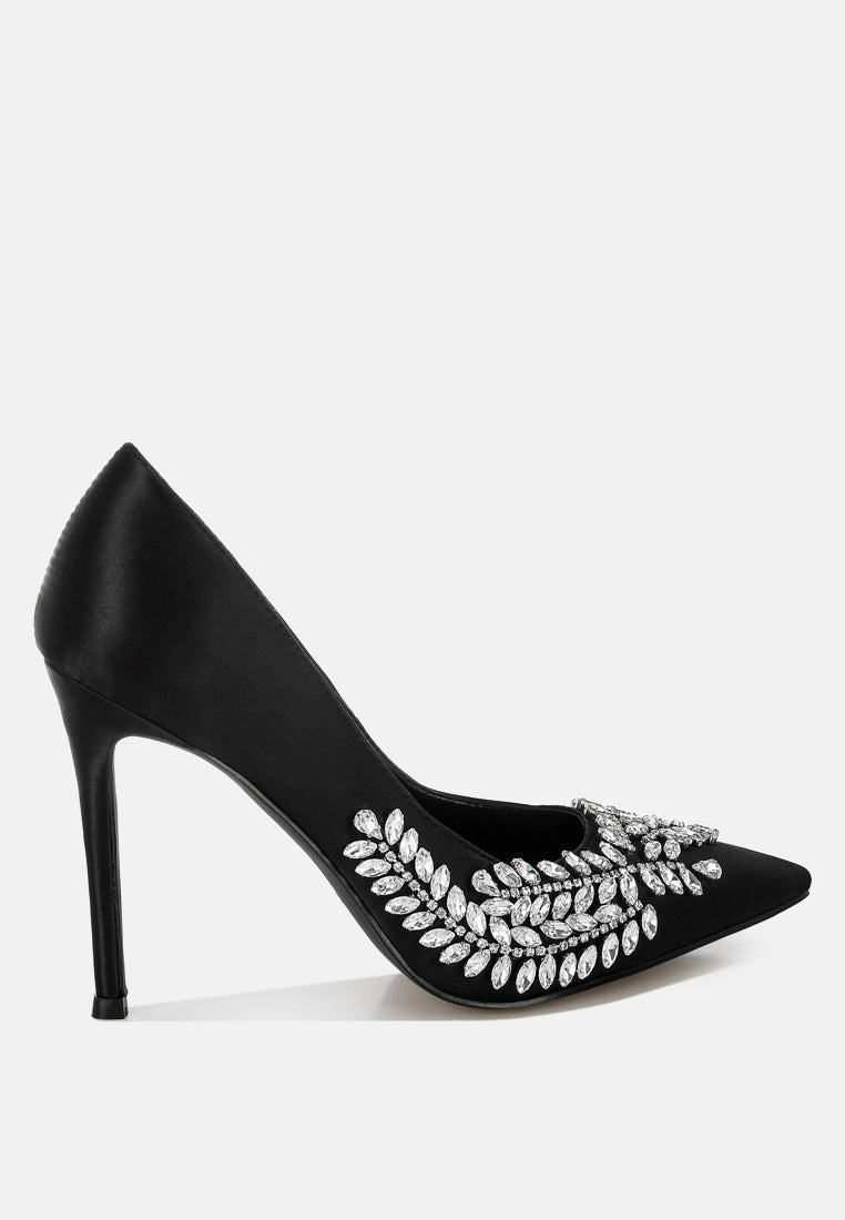 Ashlyn Rhinestones Embellished Satin Stiletto Pumps from London Rag International