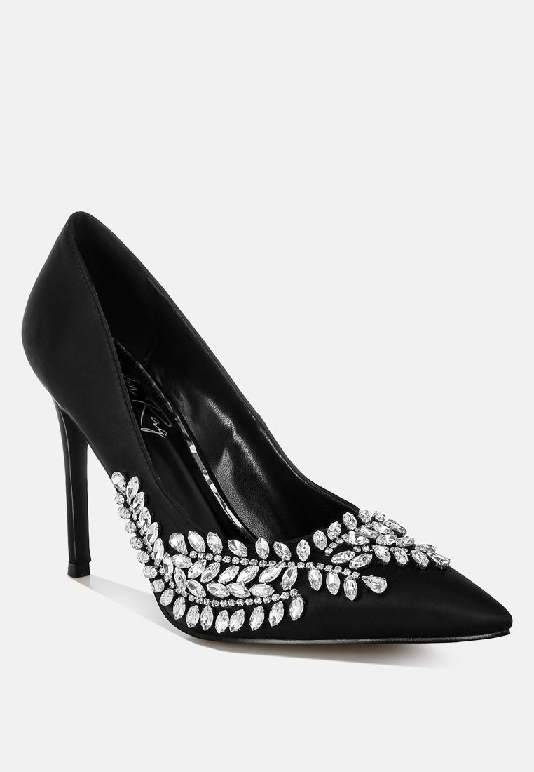 Ashlyn Rhinestones Embellished Satin Stiletto Pumps from London Rag International