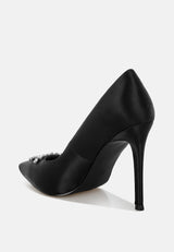 Ashlyn Rhinestones Embellished Satin Stiletto Pumps from London Rag International