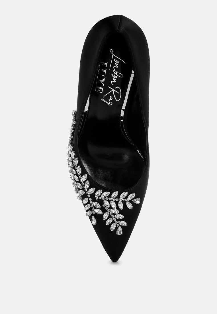 Ashlyn Rhinestones Embellished Satin Stiletto Pumps from London Rag International