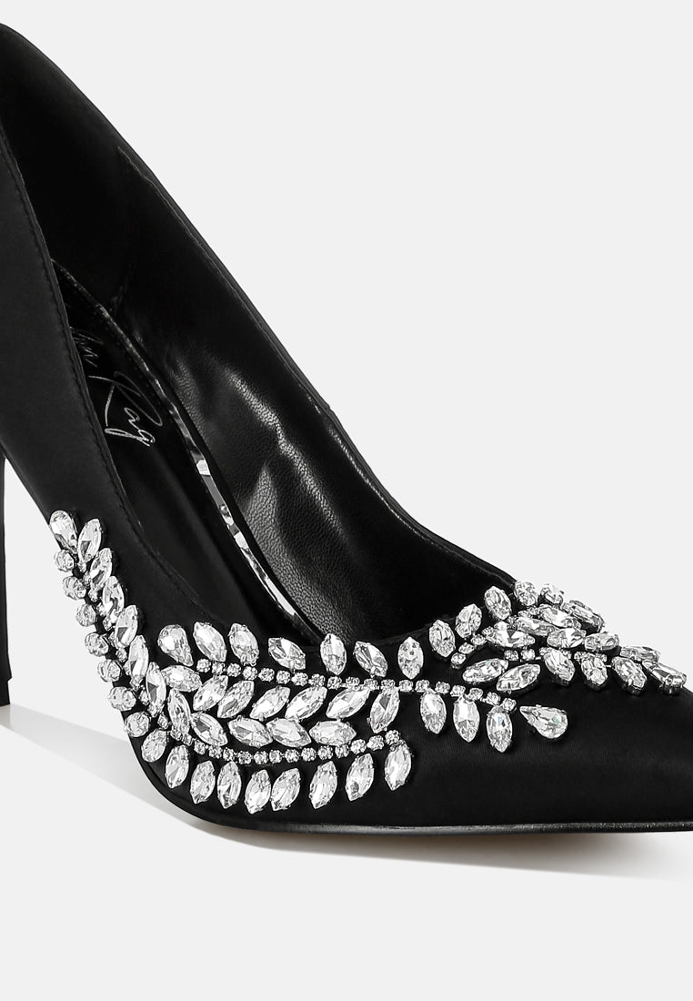 Ashlyn Rhinestones Embellished Satin Stiletto Pumps from London Rag International