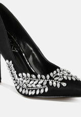 Ashlyn Rhinestones Embellished Satin Stiletto Pumps from London Rag International