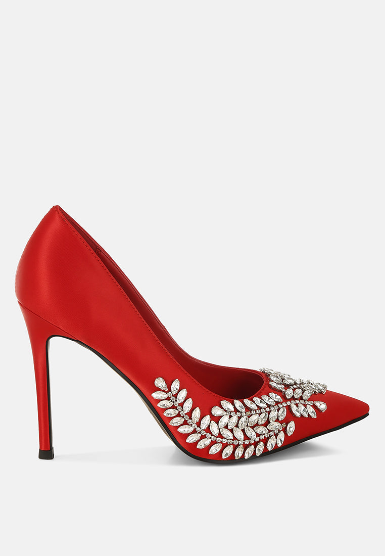 Ashlyn Rhinestones Embellished Satin Stiletto Pumps from London Rag International