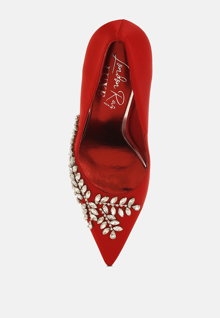 Ashlyn Rhinestones Embellished Satin Stiletto Pumps from London Rag International