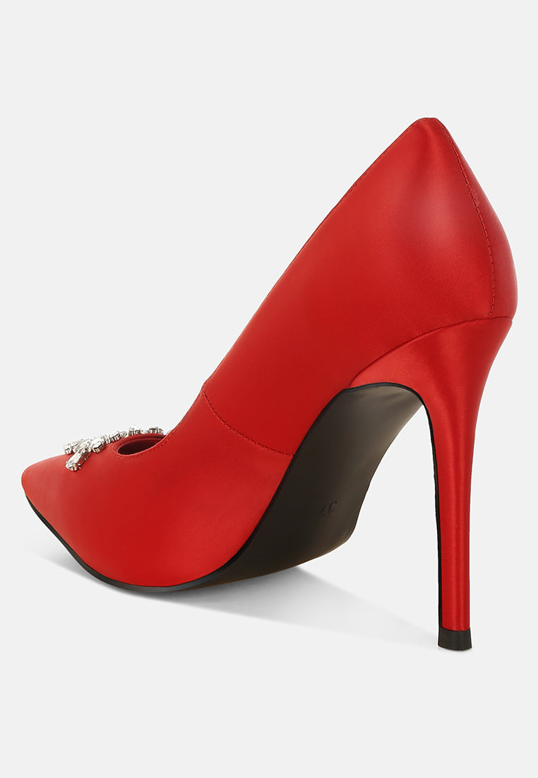 Ashlyn Rhinestones Embellished Satin Stiletto Pumps from London Rag International