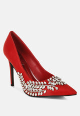 Ashlyn Rhinestones Embellished Satin Stiletto Pumps from London Rag International