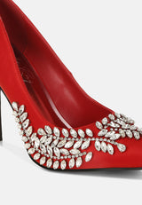 Ashlyn Rhinestones Embellished Satin Stiletto Pumps from London Rag International