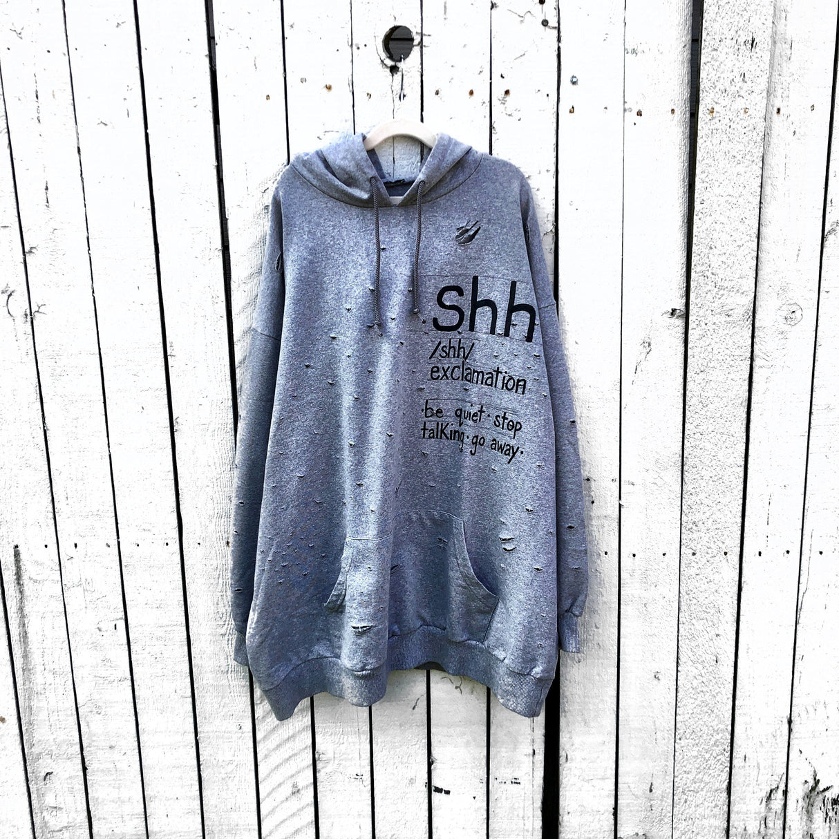 'SHH' PAINTED HOODIE from Wren + Glory