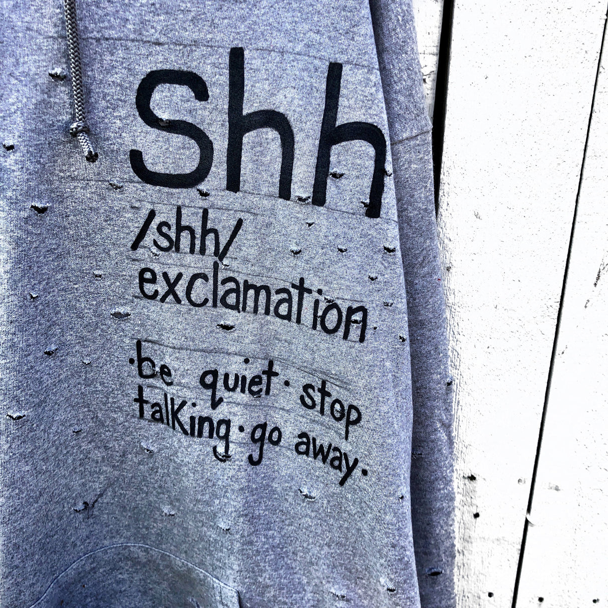 'SHH' PAINTED HOODIE from Wren + Glory