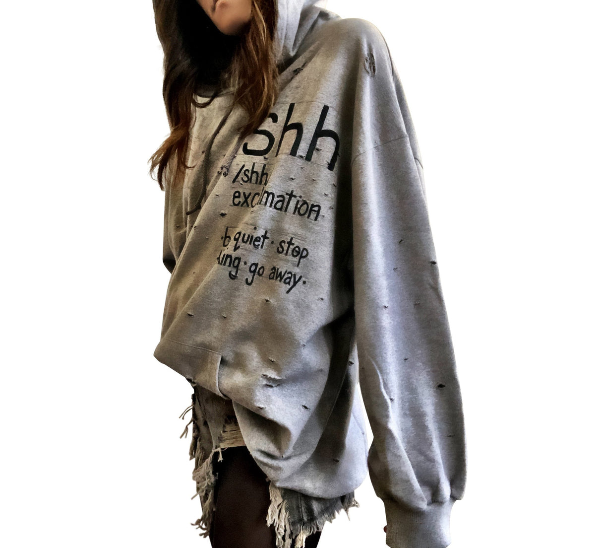'SHH' PAINTED HOODIE from Wren + Glory