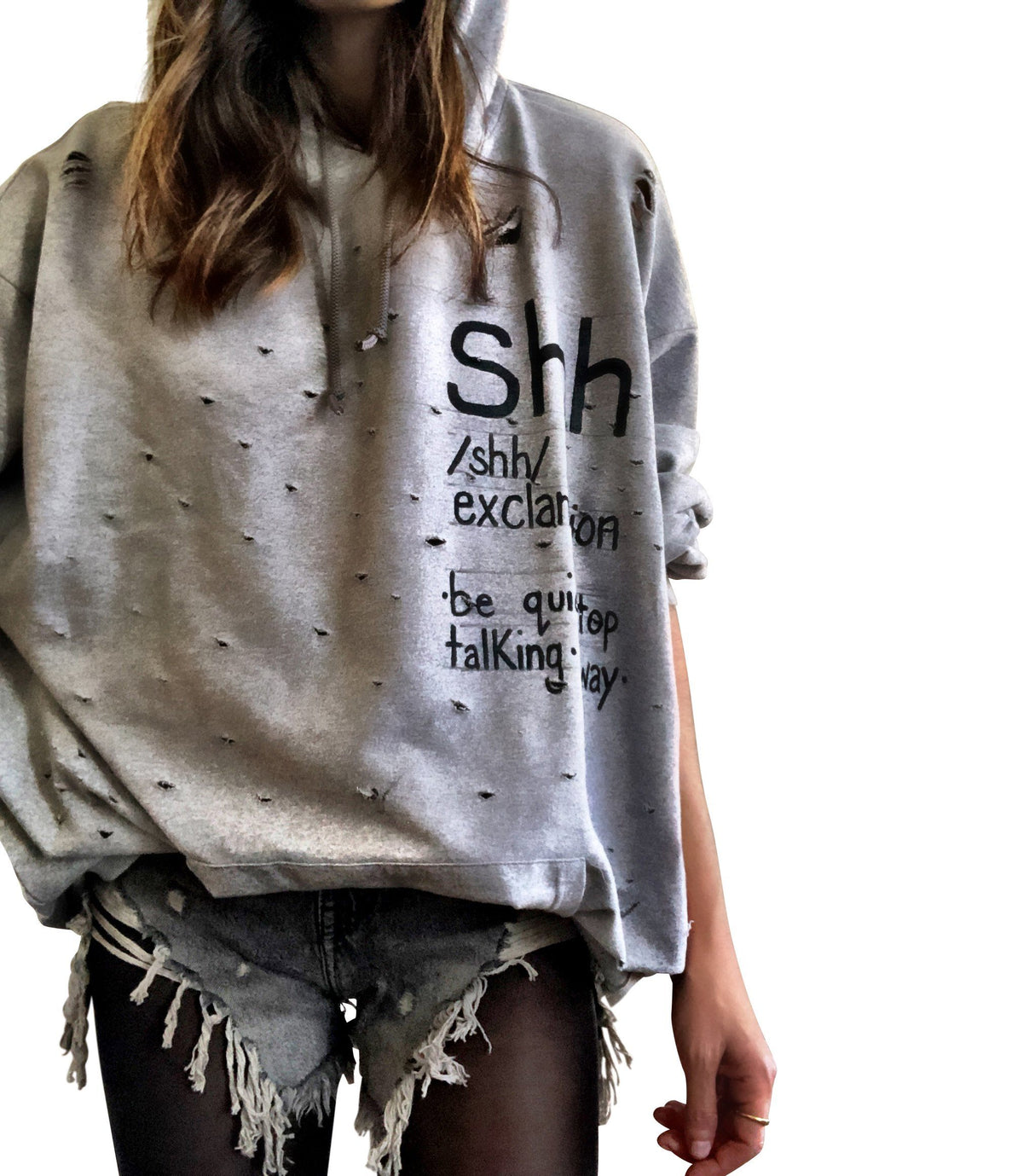 'SHH' PAINTED HOODIE from Wren + Glory