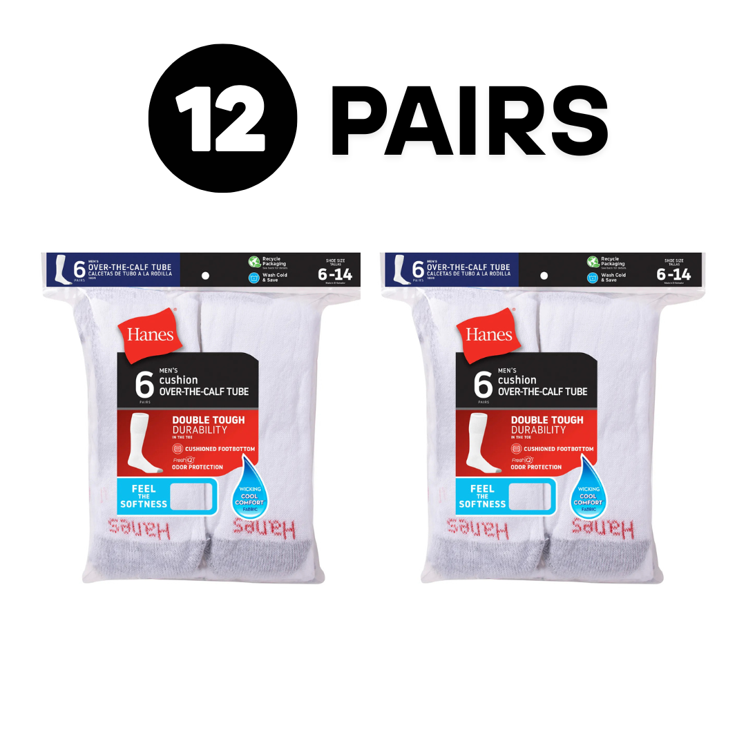 Hanes Double Tough Men's Over-the-Calf Tube Socks, Odor Protection, 12 Pairs from PremiumBrandGoods
