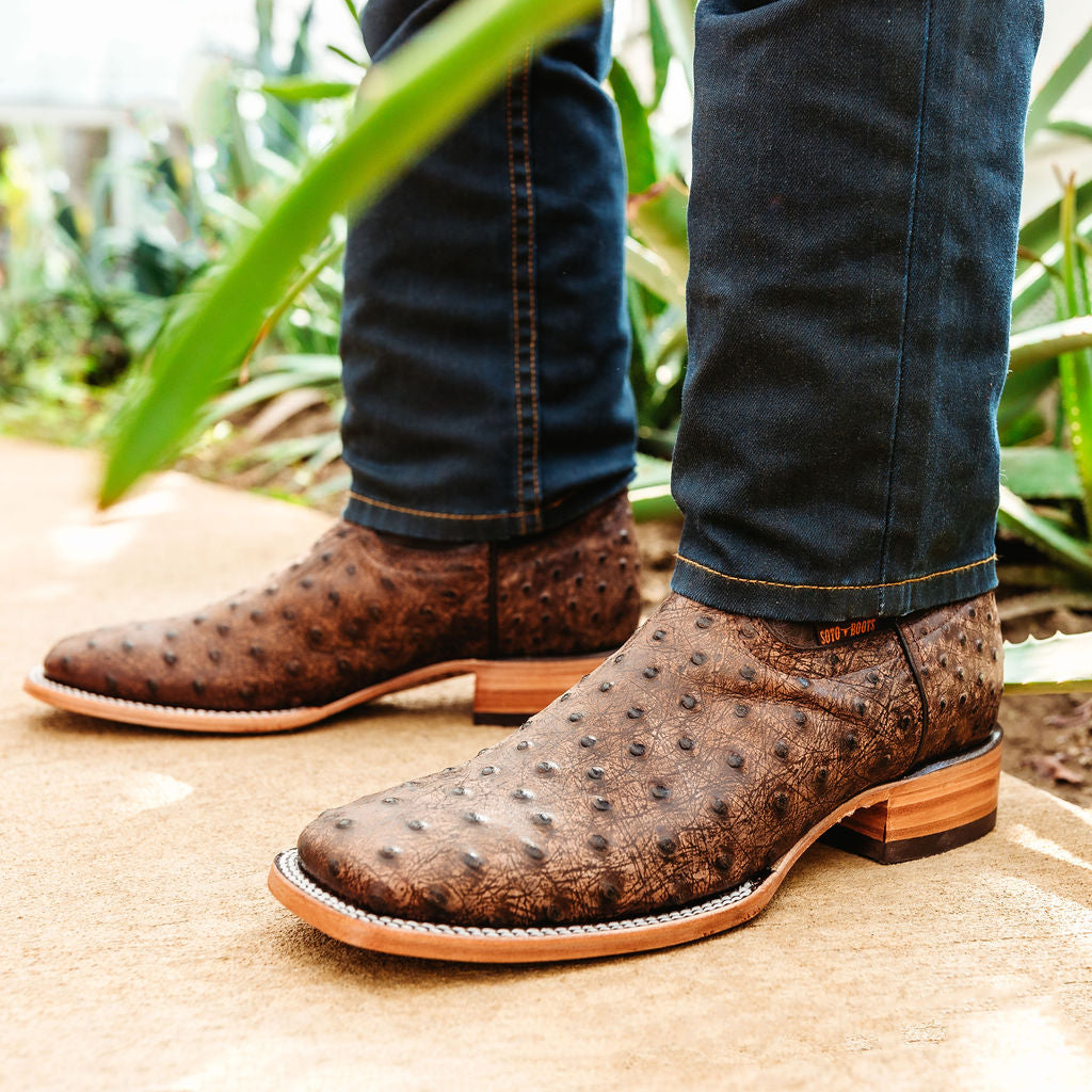 Soto Boots Mens Out of the Wild Brown Ostrich Print Boots H50031 from Soto Boots