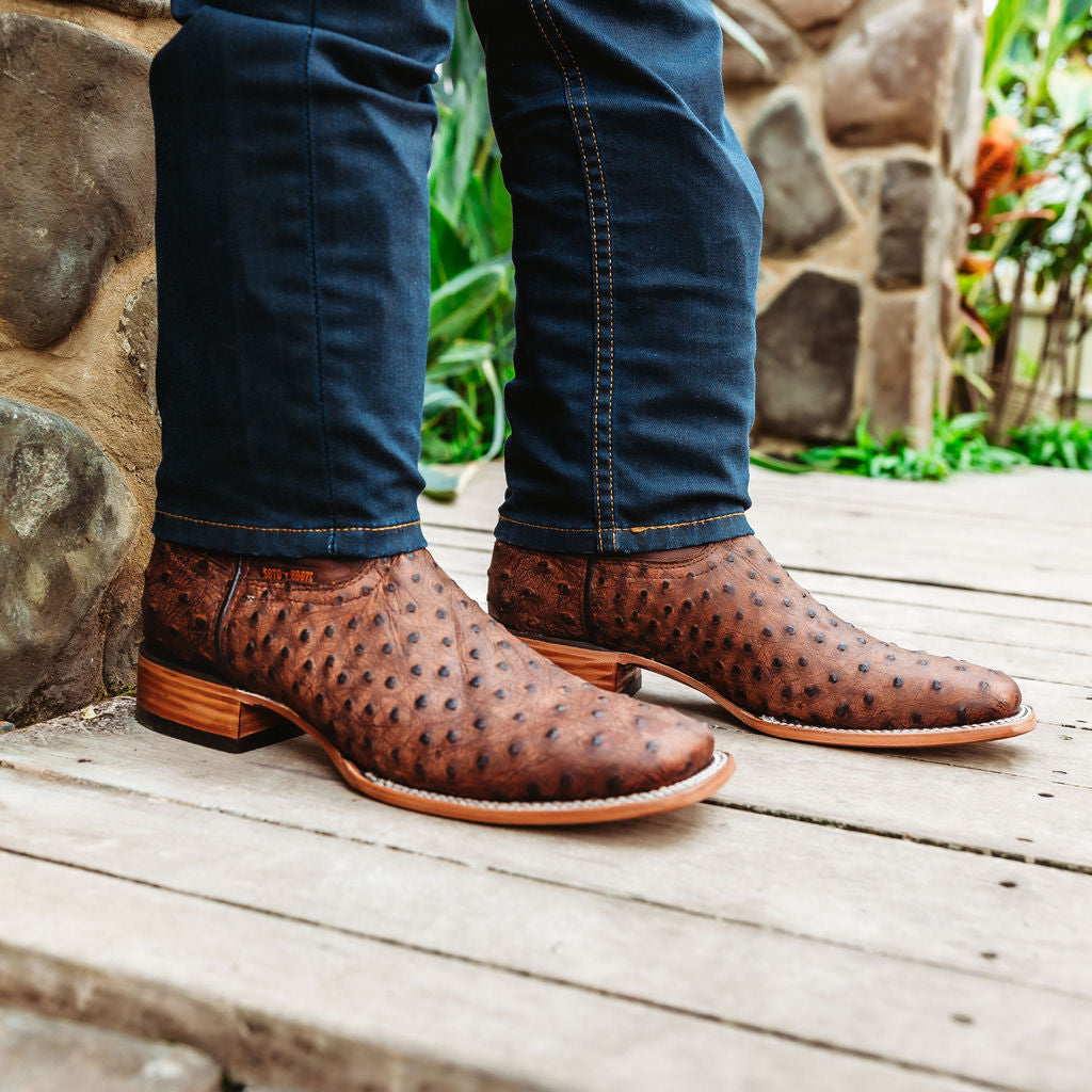 Soto Boots Mens Out of the Wild Cognac Ostrich Print Boots H50031 from Soto Boots