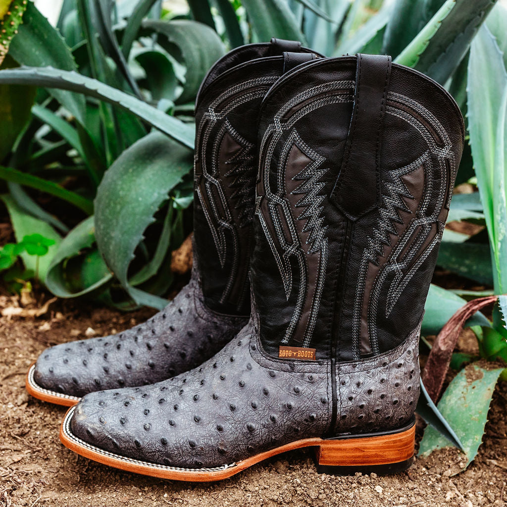 Soto Boots Mens Out of the Wild Black Ostrich Print Boots H50031 from Soto Boots