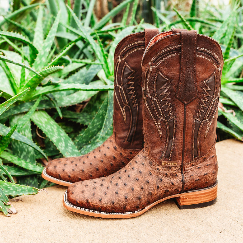 Soto Boots Mens Out of the Wild Cognac Ostrich Print Boots H50031 from Soto Boots