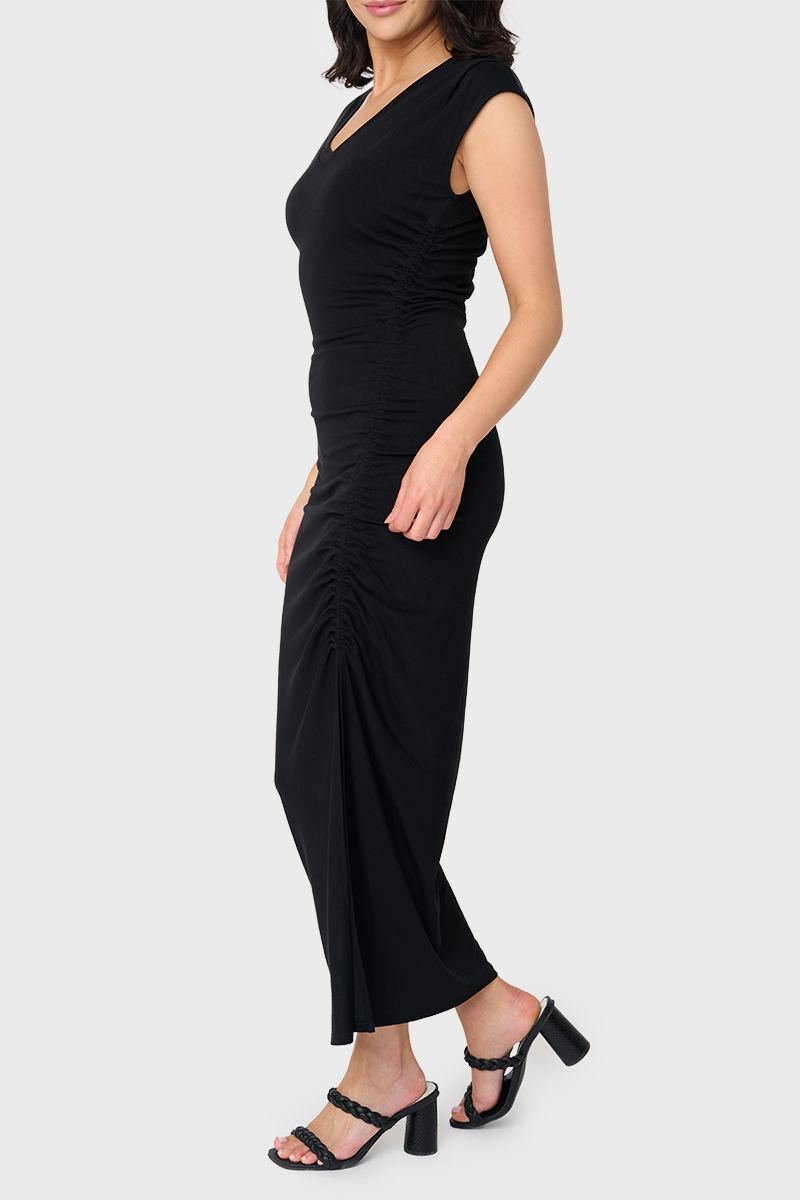 Soft Ponte V-Neck Side Cinch Maxi Dress from Gibsonlook