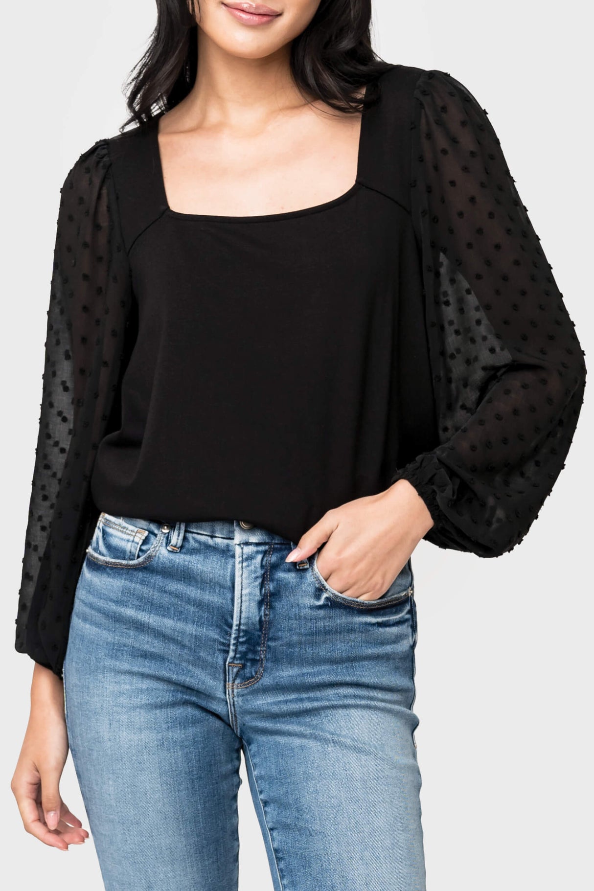 Pin Dot Long Sleeve Soft Ponte Top  From Gibsonlook