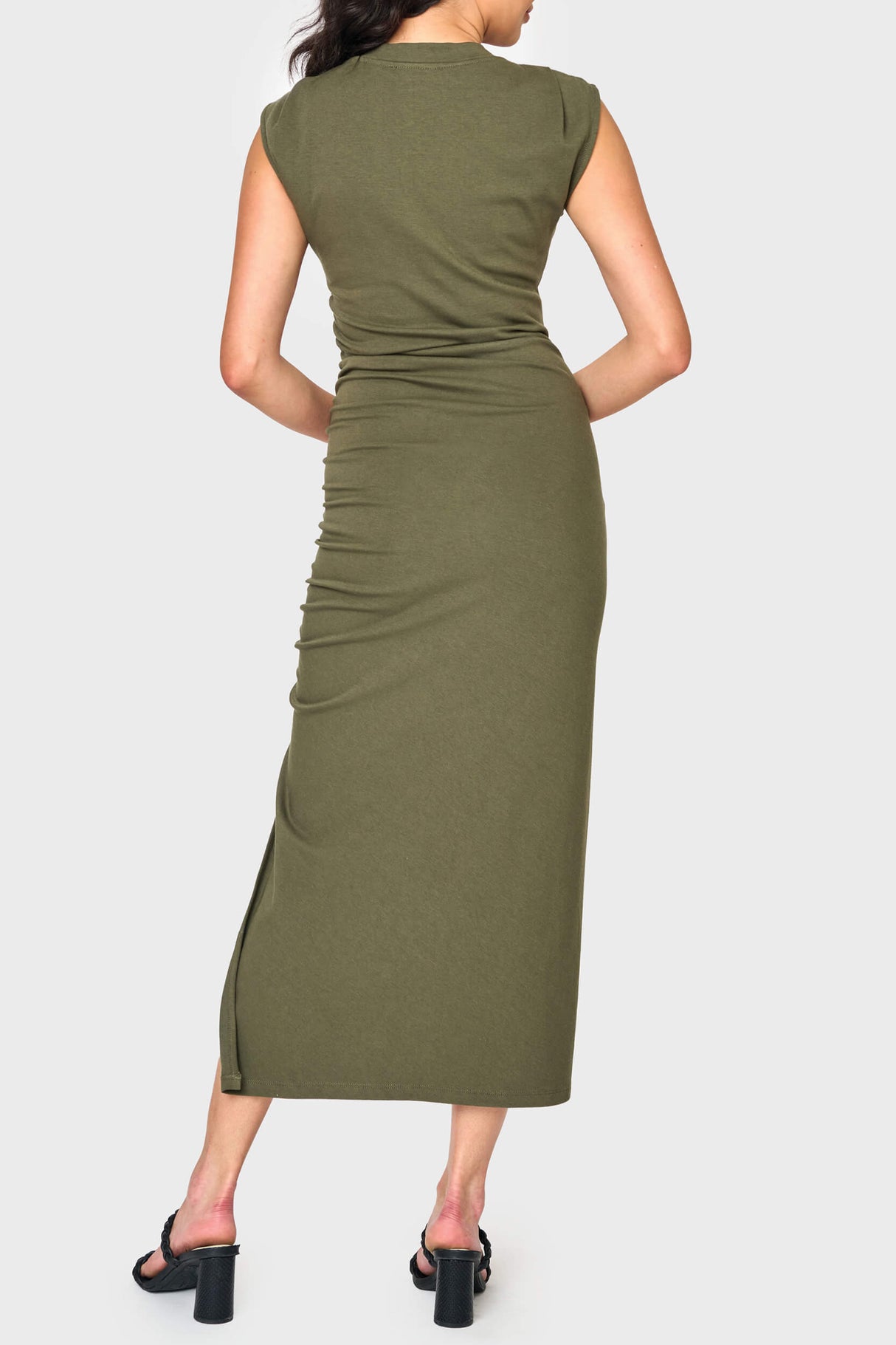 Soft Ponte V-Neck Side Cinch Maxi Dress from Gibsonlook