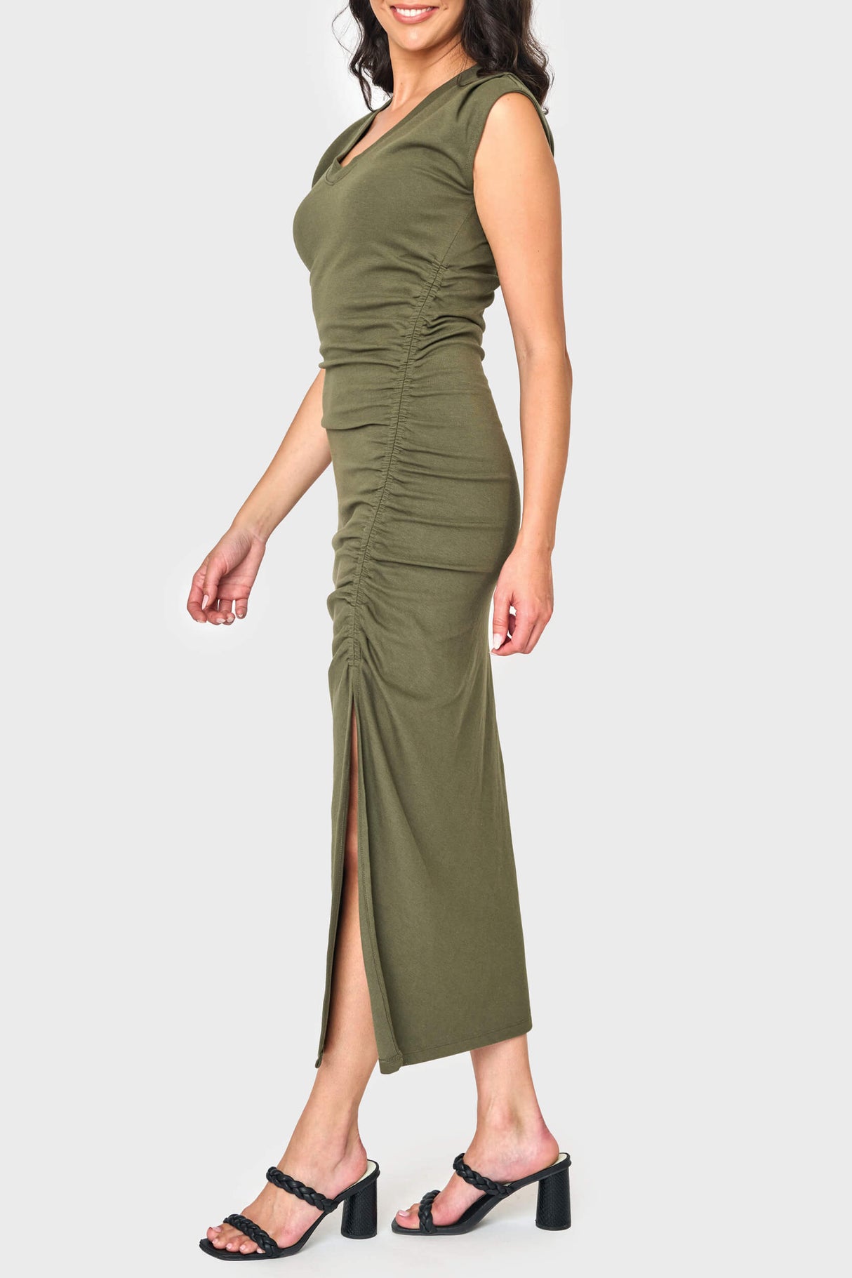 Soft Ponte V-Neck Side Cinch Maxi Dress from Gibsonlook