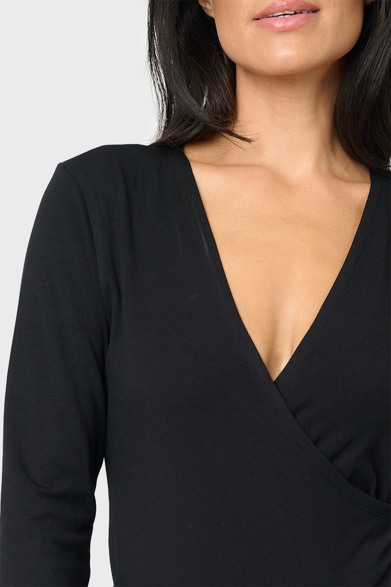 Long Sleeve Surplice Soft Ponte Bodysuit  From Gibsonlook