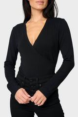 Long Sleeve Surplice Soft Ponte Bodysuit  From Gibsonlook