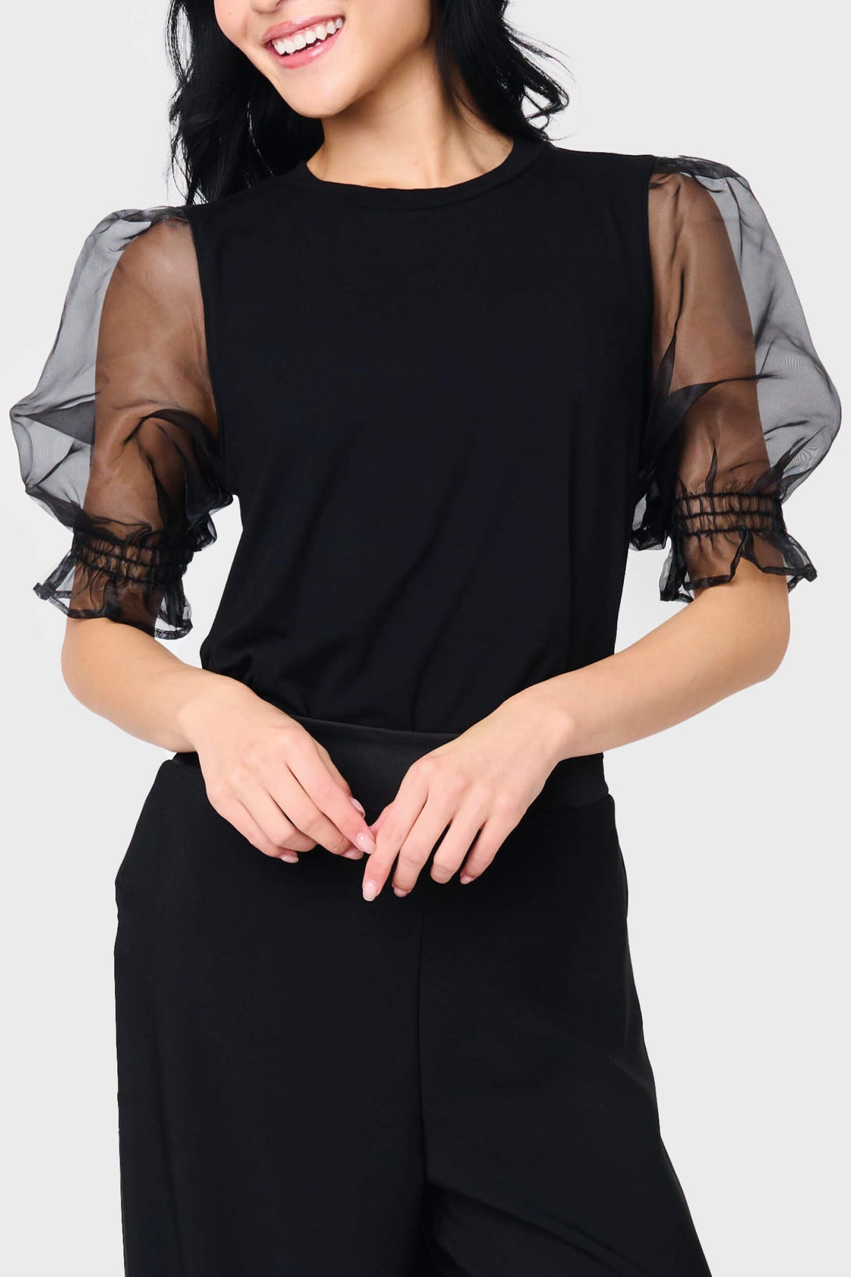 Organza Puff Sleeve Soft Ponte Top From Gibsonlook
