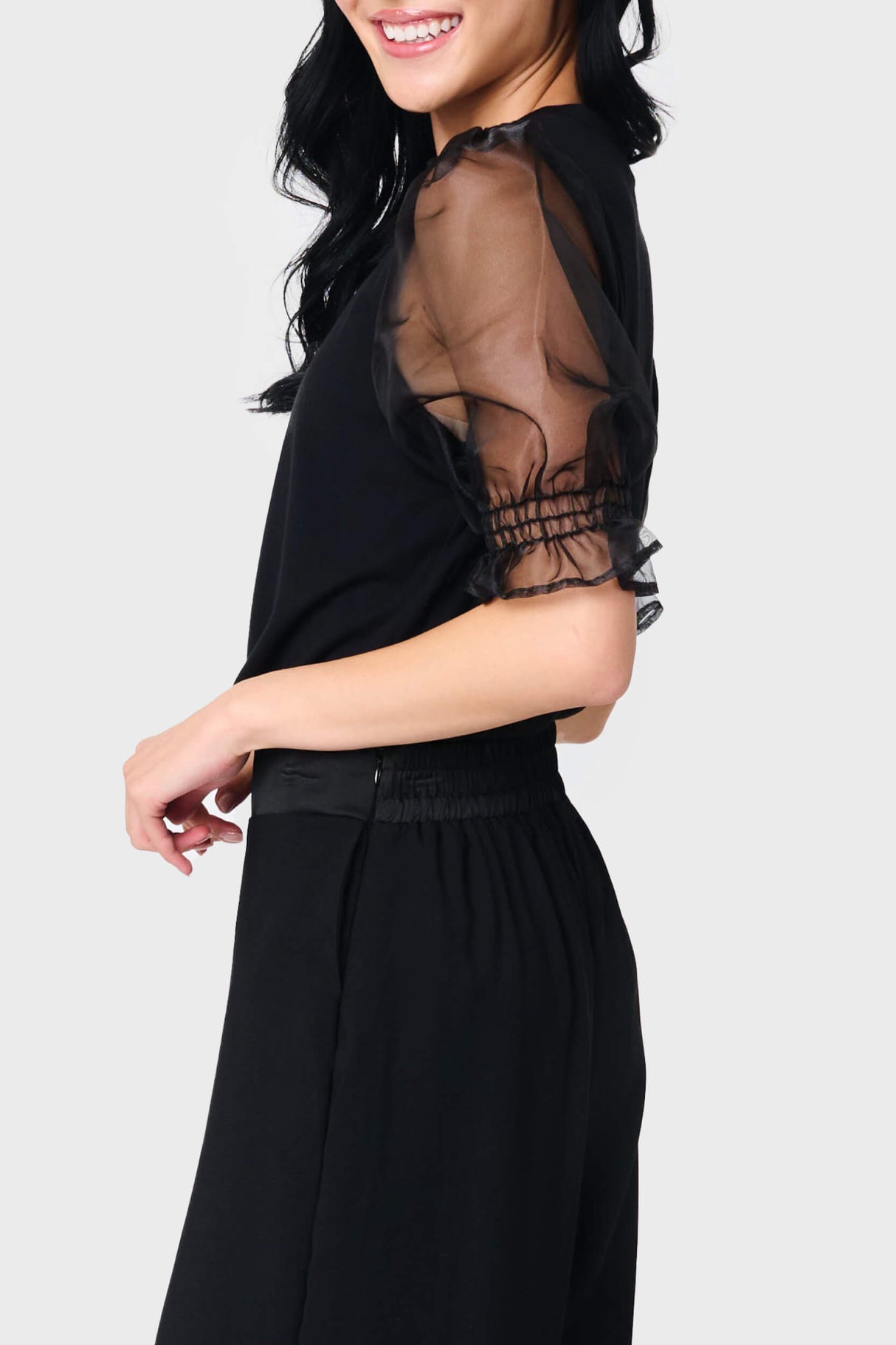 Organza Puff Sleeve Soft Ponte Top From Gibsonlook