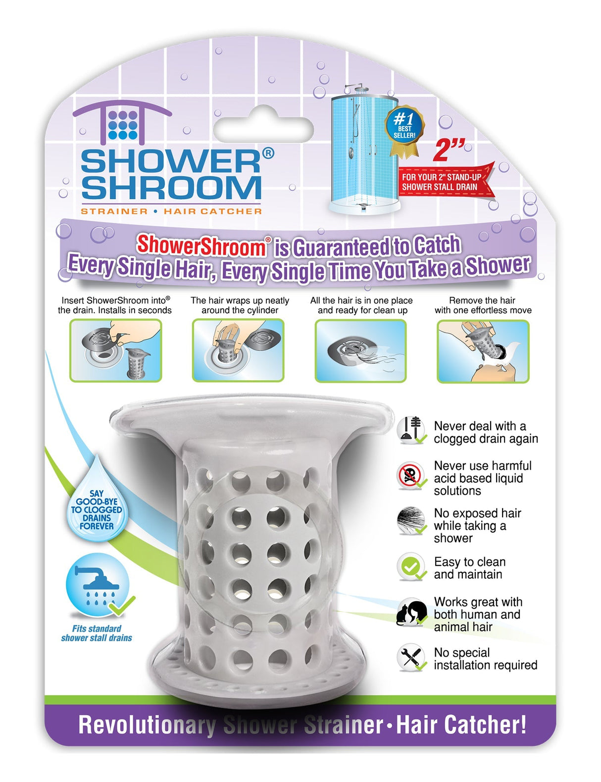 ShowerShroom (Gray) The 2" Hair Catcher That Prevents Clogged Shower Drains from TubShroom.com