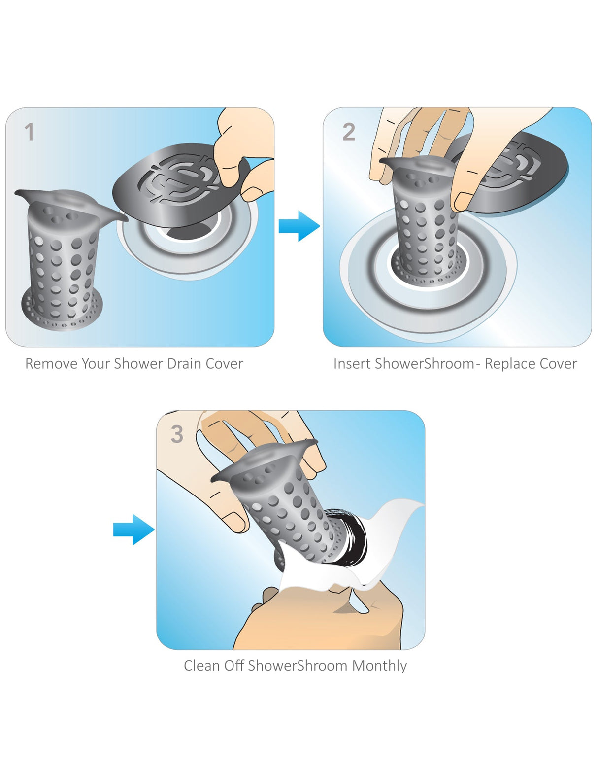 ShowerShroom (Gray) The 2" Hair Catcher That Prevents Clogged Shower Drains from TubShroom.com