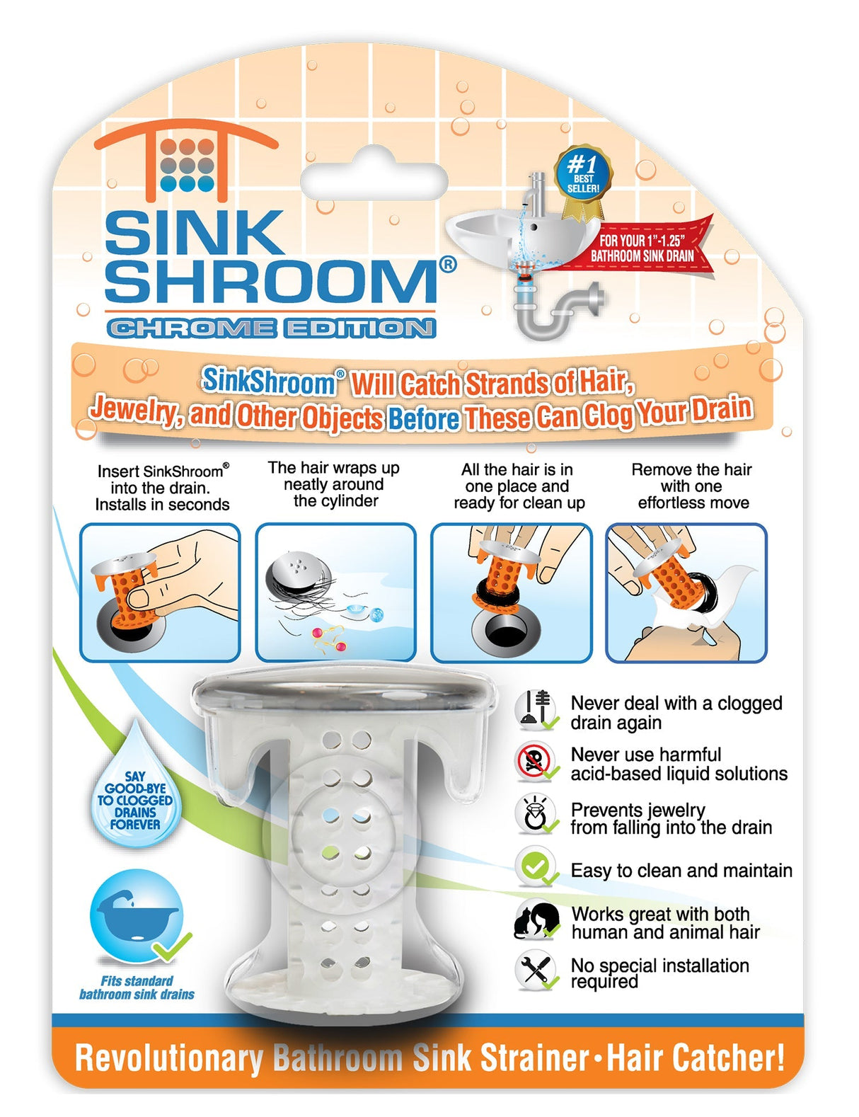 SinkShroom (Chrome Edition) The Hair Catcher That Prevents Clogged Bathroom Sink Drains from TubShroom.com